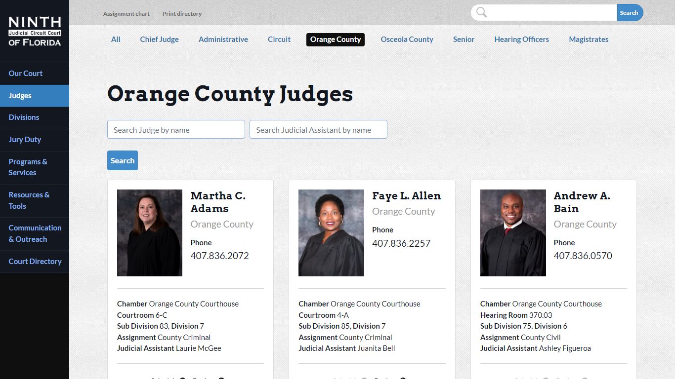 Orange County Judges | Ninth Judicial Circuit Court of Florida